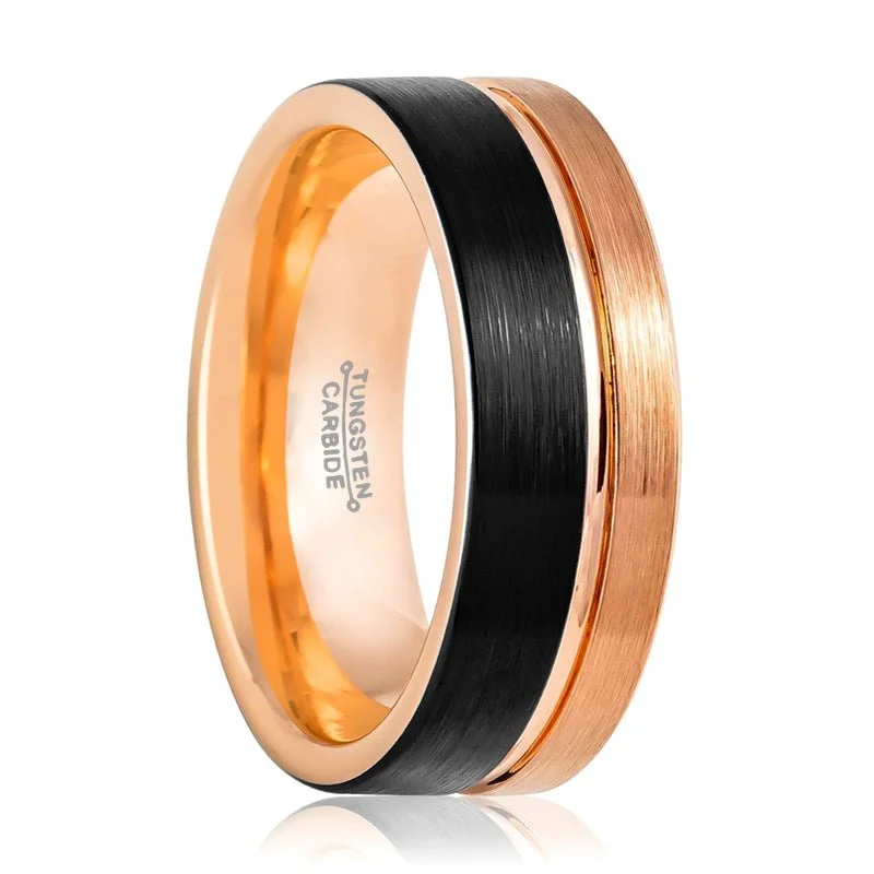 wedding engagement rings for women-BRENTLEY | Tungsten Ring Rose and Black Groove