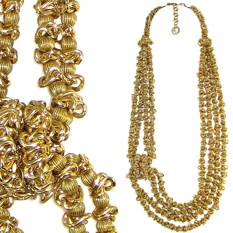 short necklaces for women-#1024n Gold Tone Deconstructed Chain & Bead Multi Strand Long Necklace