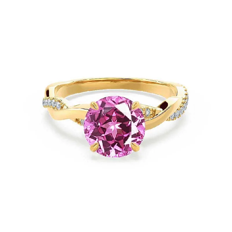 EDEN - Chatham® Round Pink Sapphire & Diamond 18k Yellow Gold Vine Ring