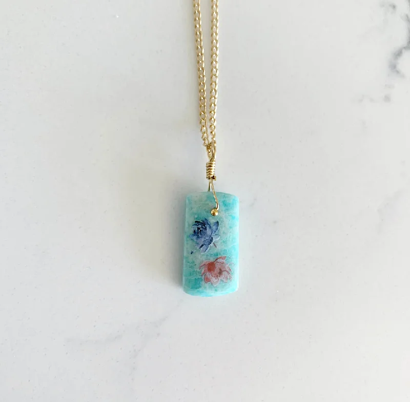 silver chain necklaces for women-Water Color Printed Amazonite Stone Necklace