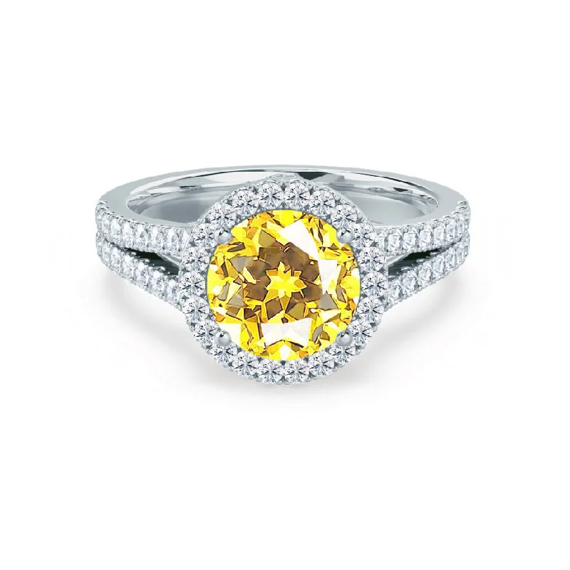 AMELIA - Chatham® Lab Grown Yellow Sapphire & Diamond Platinum Halo Ring