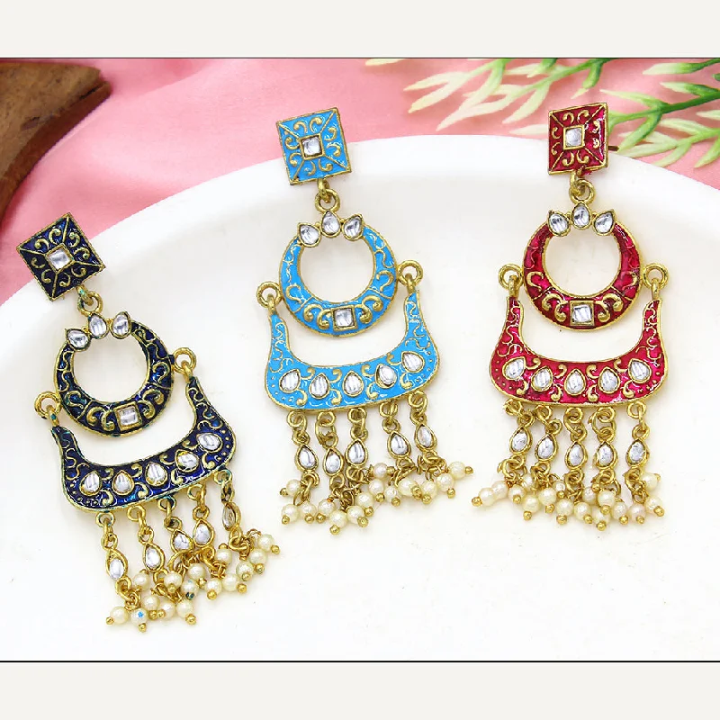 drop earrings for women-Mahavir Gold Plated Meenakari Dangler Earrings