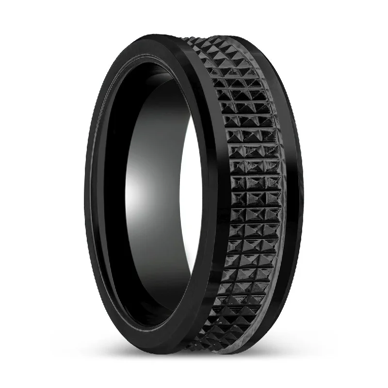 bridal set engagement rings for women-SILVERFANG | Black Tungsten Ring with Jagged Center