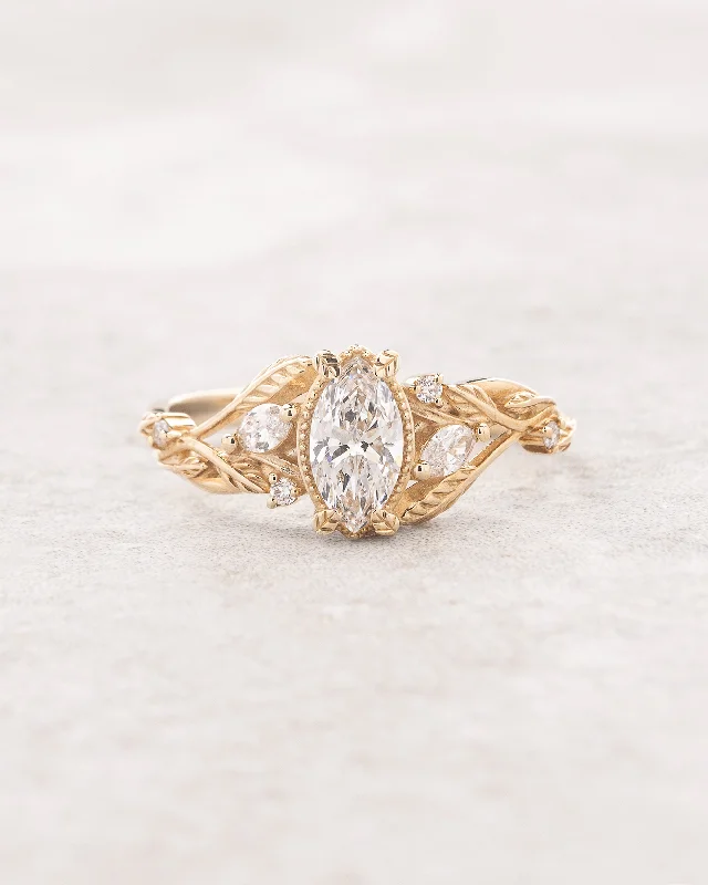 Marquise lab grown diamond nature inspired engagement ring / Patricia