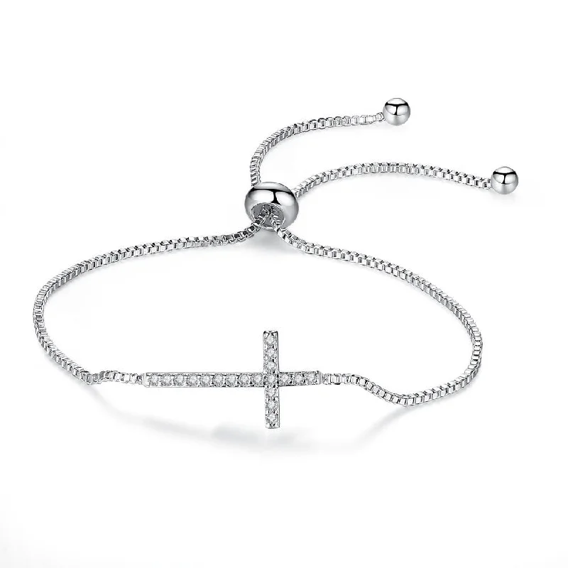 classic cuff bangles for women-Faith Cross Adjustable Slider Clasp Bracelet