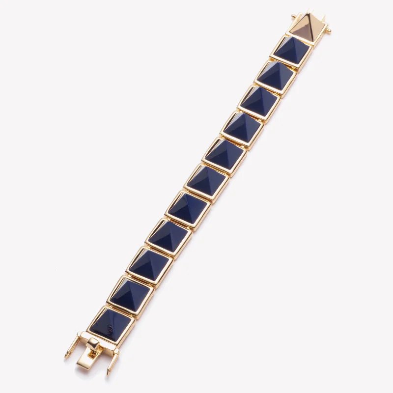 gold chain bracelets for women-PYRAMID BRACELET - LAPIS LAZULI