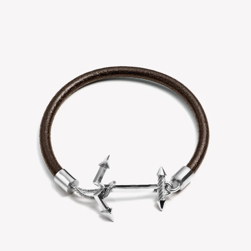 silver bangles for women-MENS LEATHER ANCHOR BRACELET