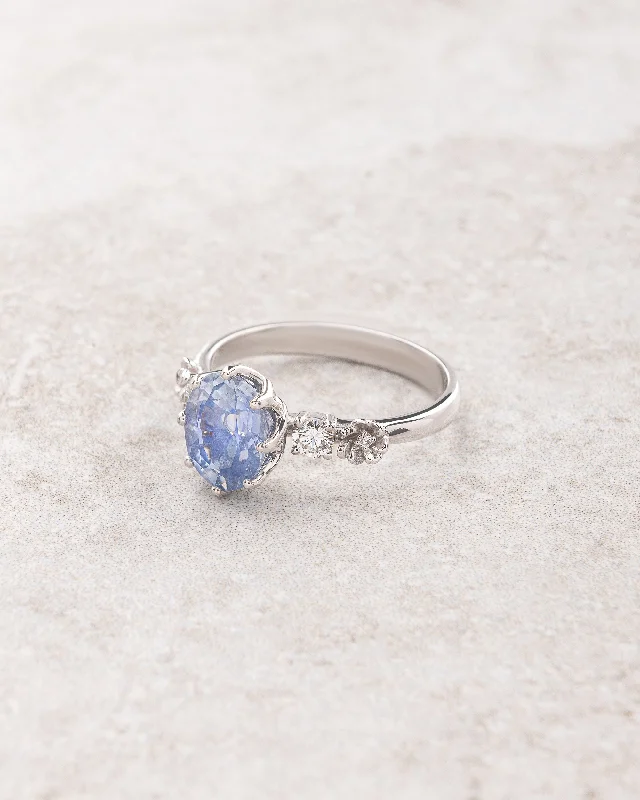 Natural light blue sapphire engagement ring with tiny flowers / Fiorella