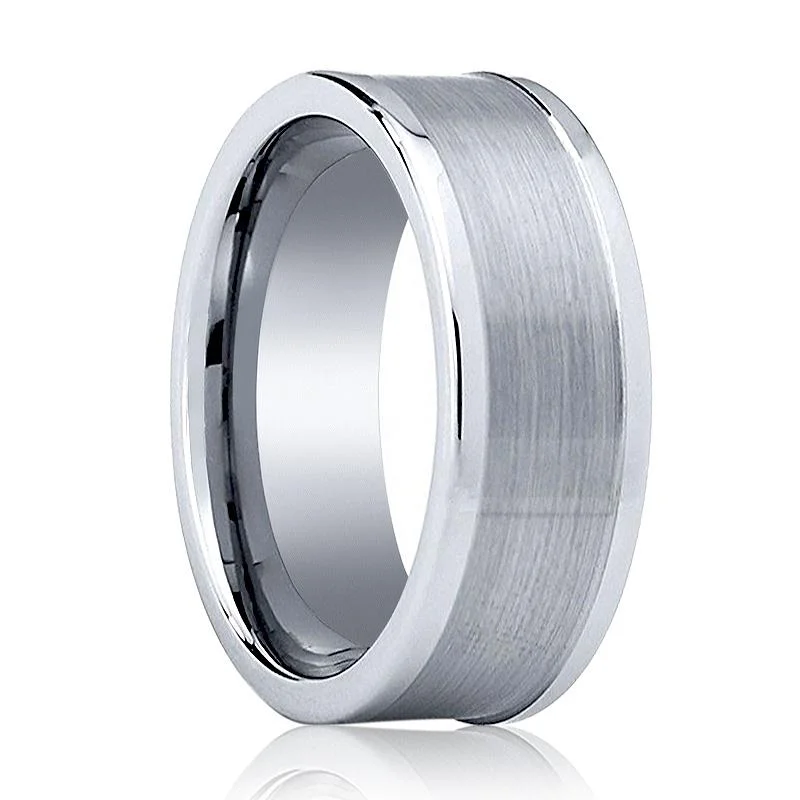 affordable custom engagement rings for women-VAGA | Tungsten Ring Silver Flat Polished