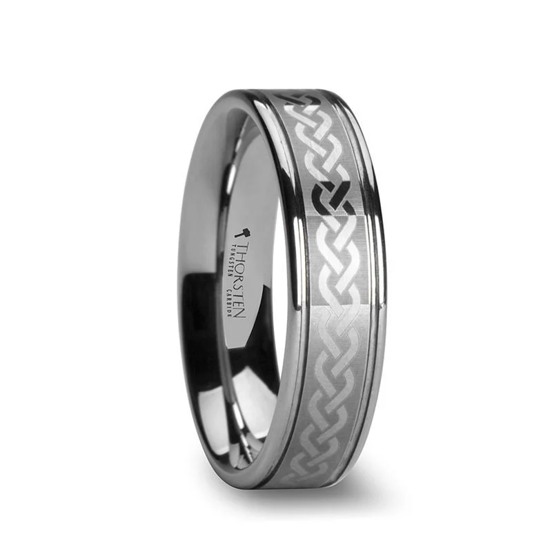 unique wedding engagement rings for women-PALLAS | Tungsten Ring Celtic Knot