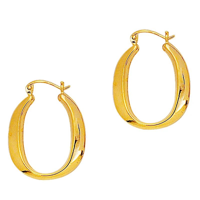 elegant earrings for women-14K Gold Shiny Oval Shape Hoop Earring