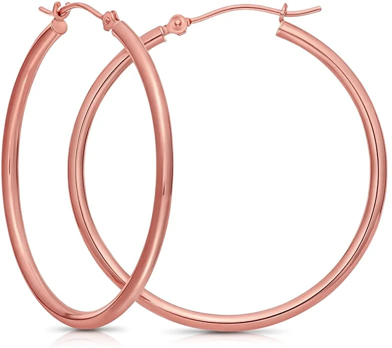 exclusive earrings for women-14k Rose Gold 2mm Polished Round Tube Hoop Earrings