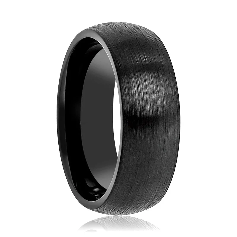 classic bridal engagement rings for women-BLACKROCK | Tungsten Ring Black Domed