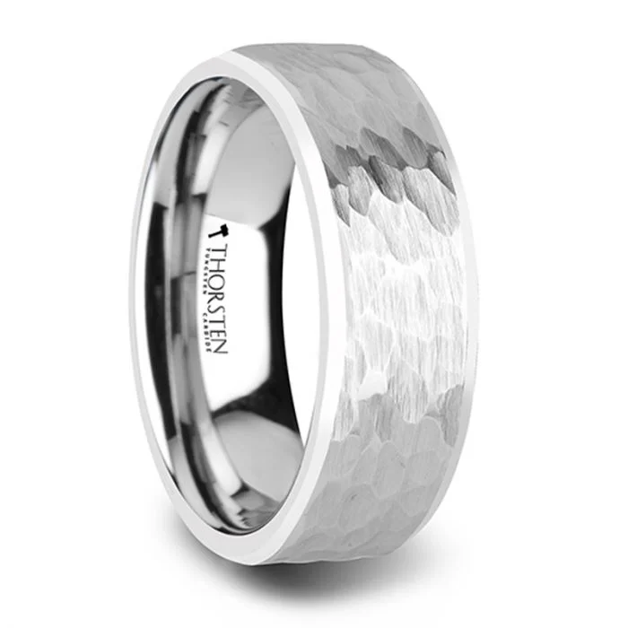 classic bridal engagement rings for women-MARTEL | Tungsten Ring Hammered Finish