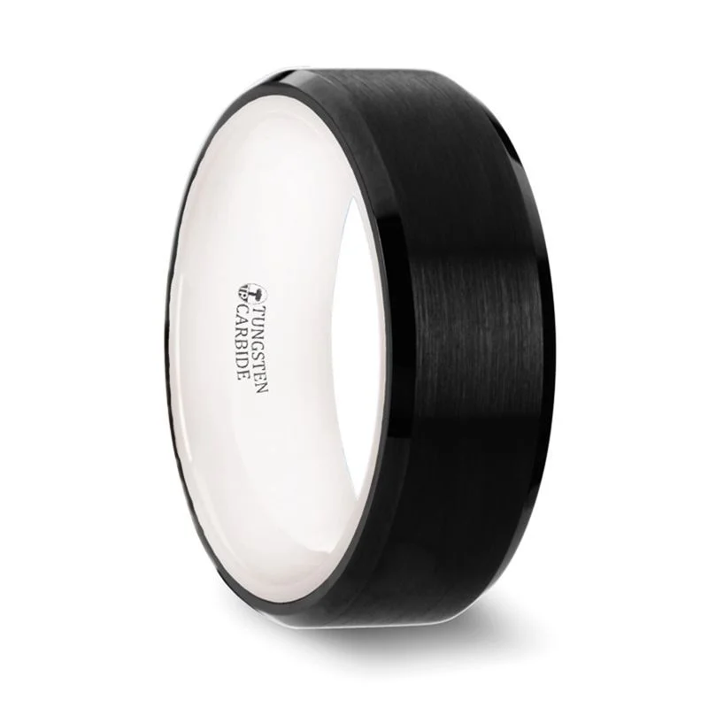 unique gemstone engagement rings for women-SIGMA | Black Tungsten Ring and White Interior