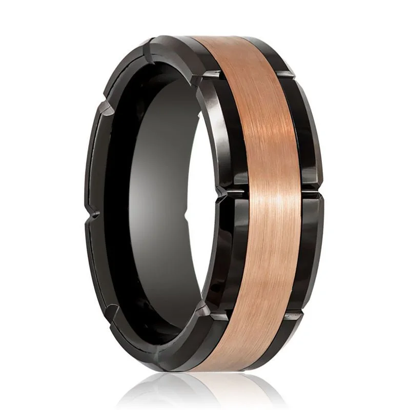 affordable custom engagement rings for women-JOLT | Tungsten Ring Rose Gold Center