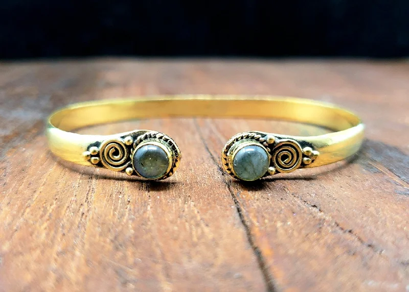 bangles with diamonds for women-Temple Bangle with Labradorite