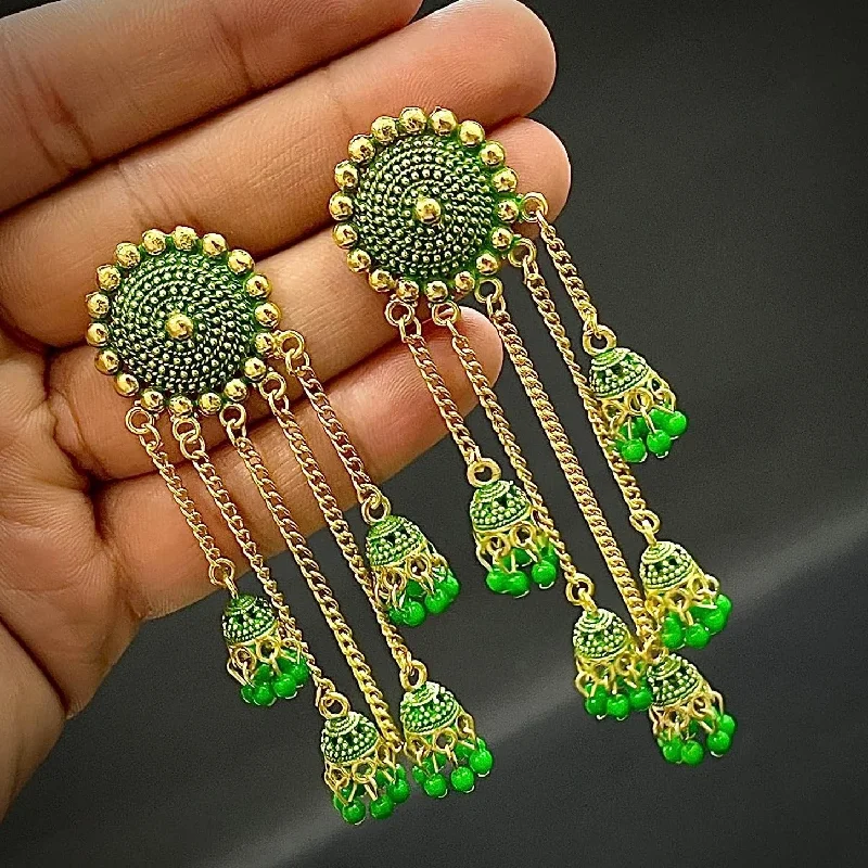 minimalist earrings for women-Subhag Alankar Green Stylish & Party Wear Danglers Latest Collection 5 Layer Latkan Earrings for Girls and Women.Alloy Drops & Danglers