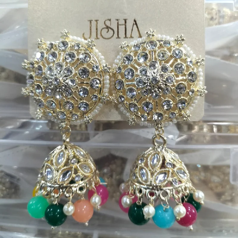 silver earrings for women-Manisha Jewellery Gold Plated Austrain Stone  Jhumki Earrings