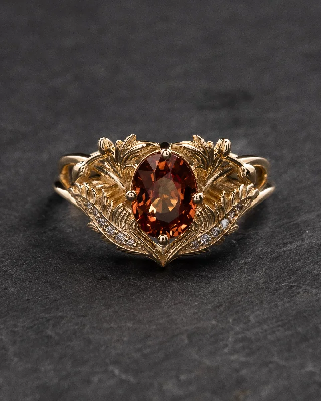 Sunset orange sapphire engagement ring in fantasy style / Adonis