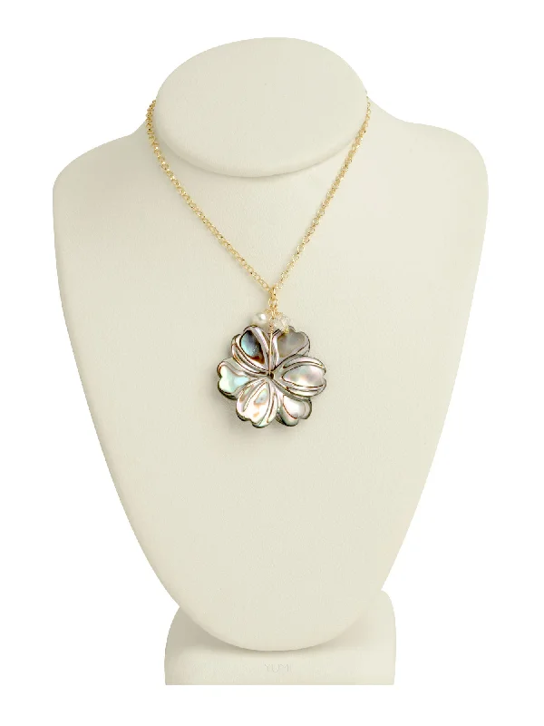 classic silver necklaces for women-Abalone Flower Necklace