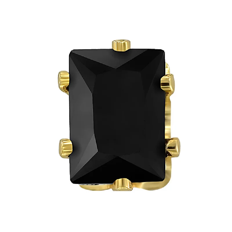 wedding earrings for women-Mahi Gold Plated Rectangle Stud Earrings Black Crystal Piercing Mens Earrings (BB1101007GBla)