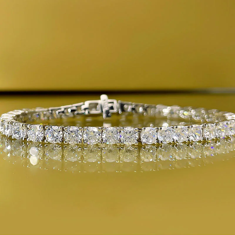 leather bracelets for women-Exquisite Round Cut 925 Sterling Silver Tennis Bracelet