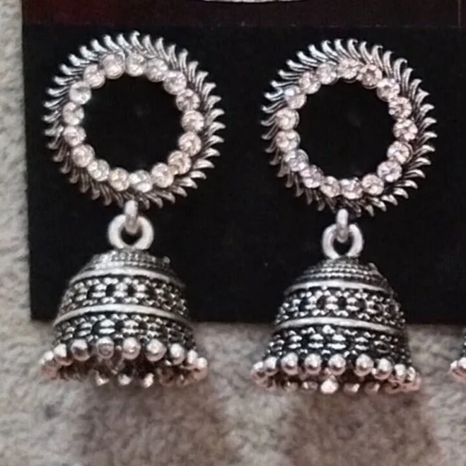 beautiful pearl earrings for women-Tahura Oxidised Plated Jhumki Earrings