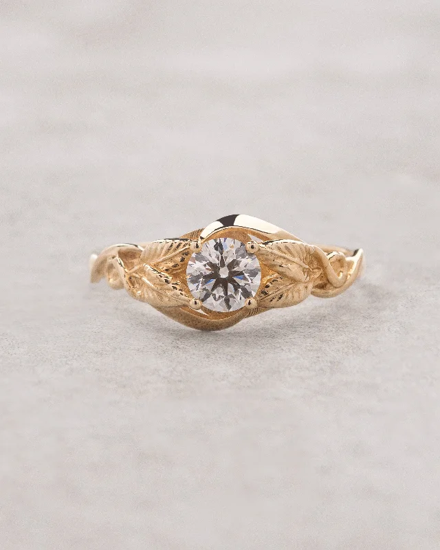 Golden leaf engagement ring with lab grown diamond / Azalea