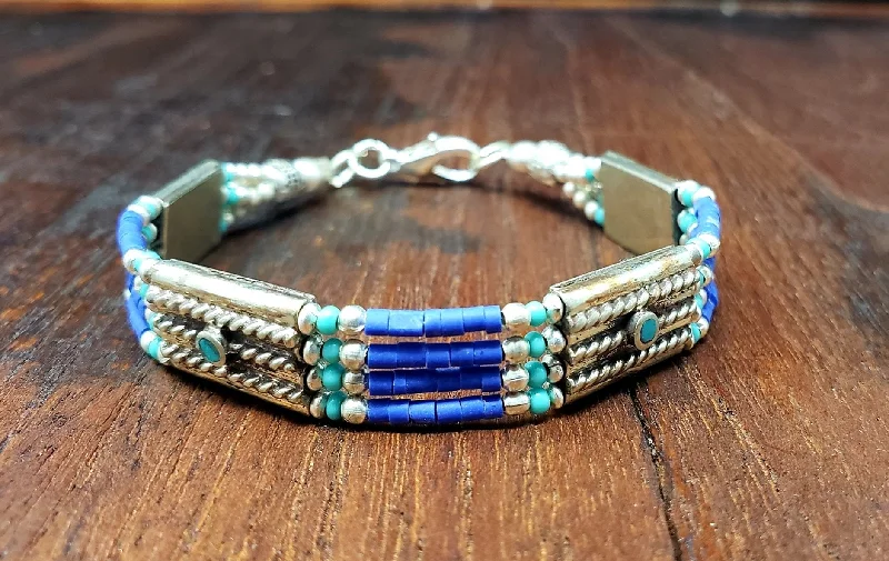 statement bracelets for women-Simple Lapis Tibetan Beaded Bracelet