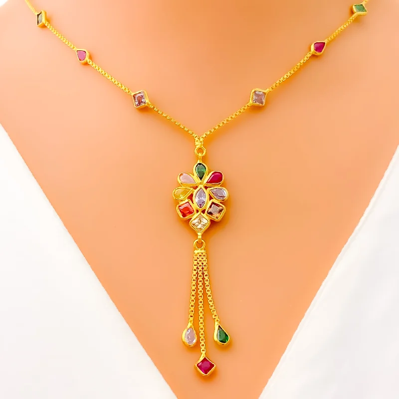 luxury custom necklaces for women-Radiant Dangling 22k Gold CZ Mosaic Necklace