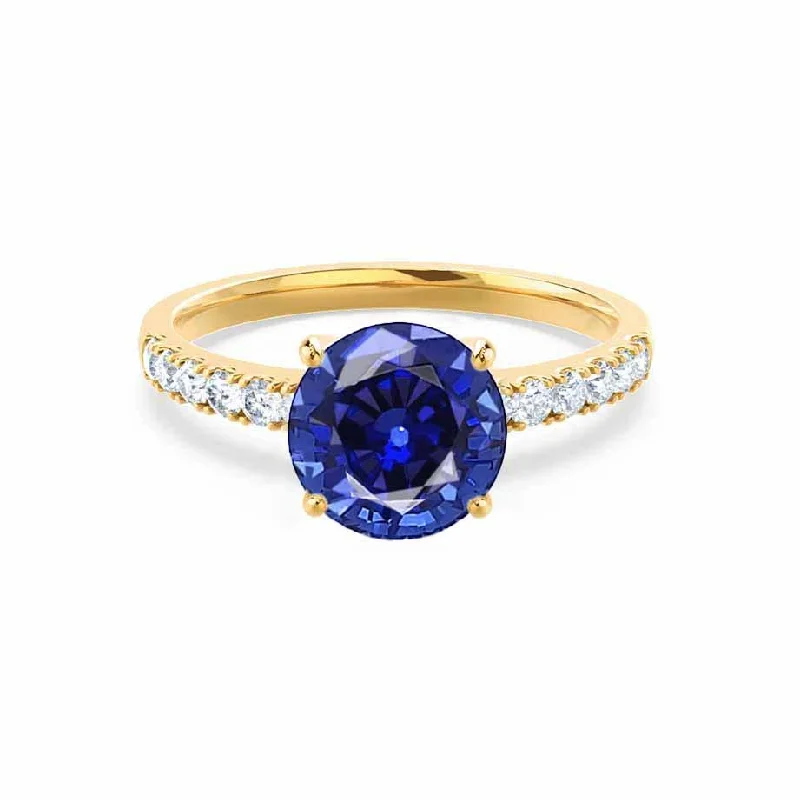 GISELLE - Chatham® Lab Grown Blue Sapphire & Diamond 18k Yellow Gold Solitaire