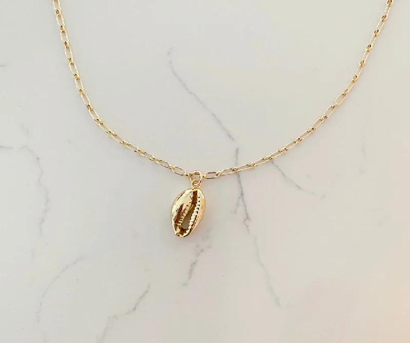 classic gold necklaces for women-Gold Cowrie Shell Necklace