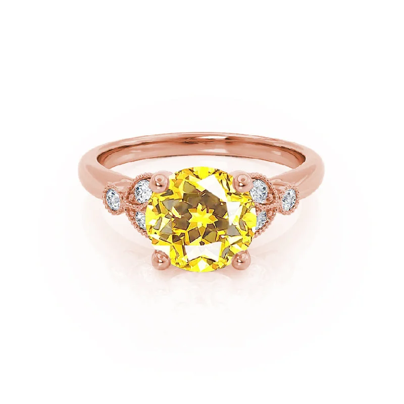 DELILAH - Chatham® Round Yellow Sapphire 18k Rose Gold Shoulder Set Ring