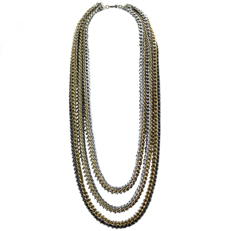 luxurious pearl necklaces for women-#780nL Silver/Gold/Black 3 Strand Chain Mail long Rope Necklace