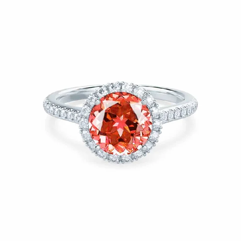 LAVENDER- Chatham® Padparadscha & Diamond 18k White Gold Petite Halo