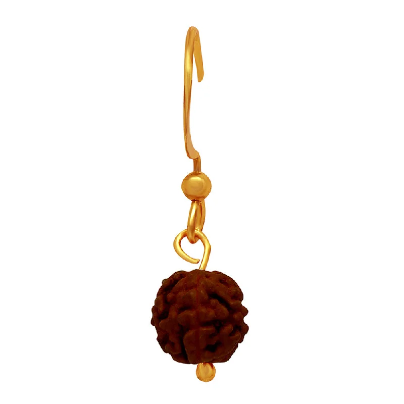 dangle earrings for women-Mahi Gold Plated Lord Shiva Rudraksh Drop Piercing Singel Mens Earrings (BB1101013G)