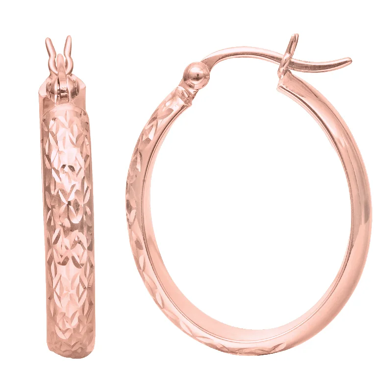 crystal earrings for women-14K Rose Gold Hammered Polished  Oval Hoop Earrings