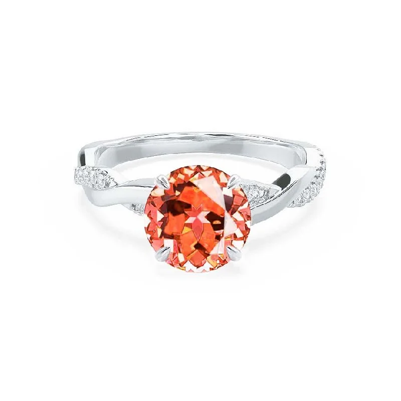 EDEN - Chatham® Round Padparadscha & Diamond 950 Platinum Vine Ring