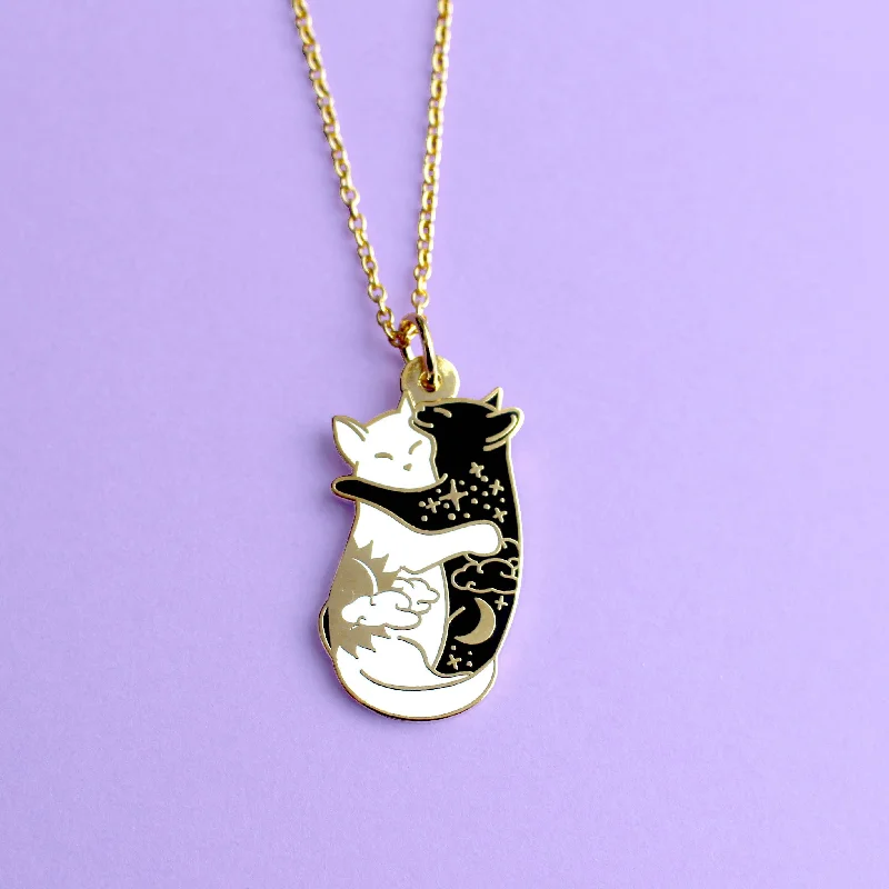 fine jewelry necklaces for women-Day & Night Hugging Cats Necklace