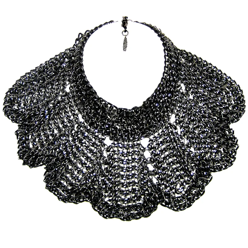 chunky necklaces for women-#879n Black/Silver Chain Mail Bib Necklace