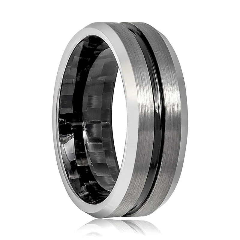 classic engagement rings for women-LAMIA | Tungsten Ring Black Carbon Fiber