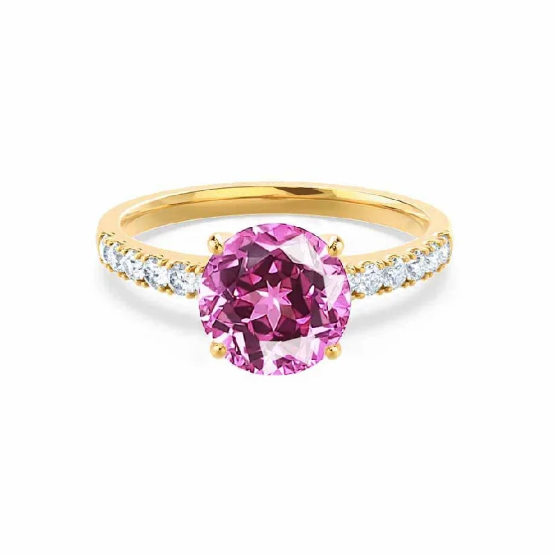 GISELLE - Chatham® Pink Sapphire & Diamond 18k Yellow Gold Ring