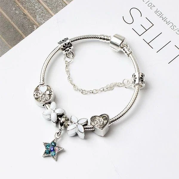 minimalist bracelets for women-Star of Ocean Flower Heart Alloy Charm Bracelet