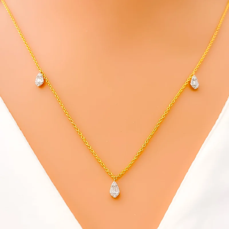 simple gold necklaces for women-Glistening Dainty Drop Diamond + 18k Gold Necklace