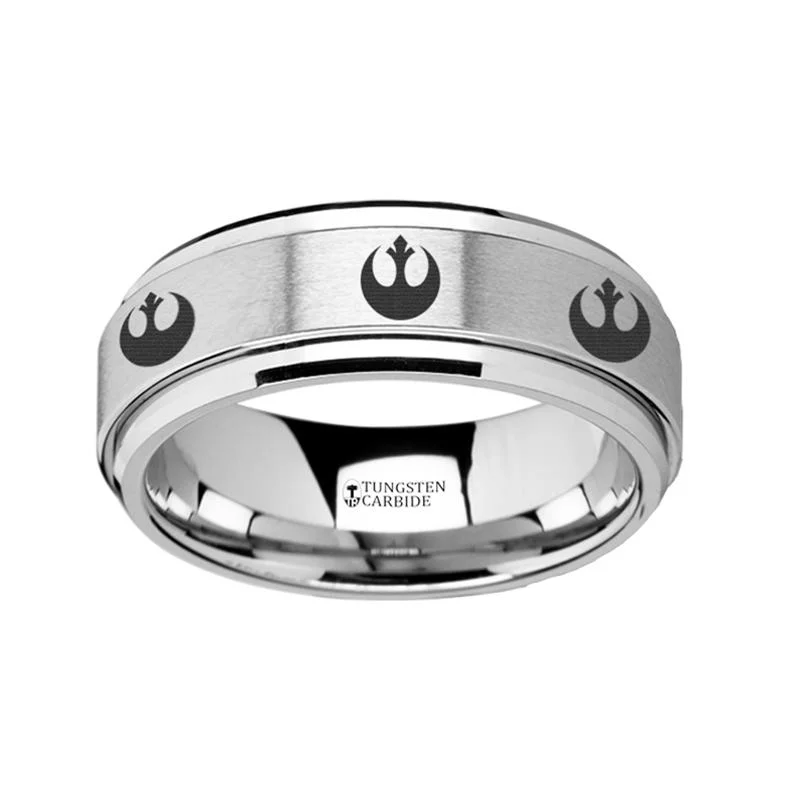 gemstone engagement rings for women-Rebel Alliance Star Wars Symbol Engraved Polished Tungsten Spinner Ring