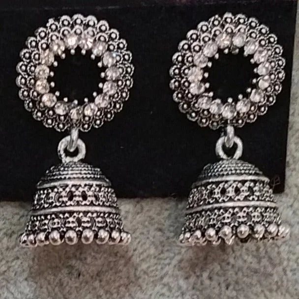 trendy gold earrings for women-Tahura Oxidised Plated Jhumki Earrings