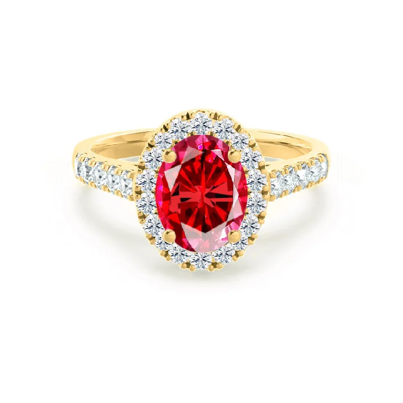 ROSA - Chatham® Ruby & Diamond 18K Yellow Gold Halo Ring