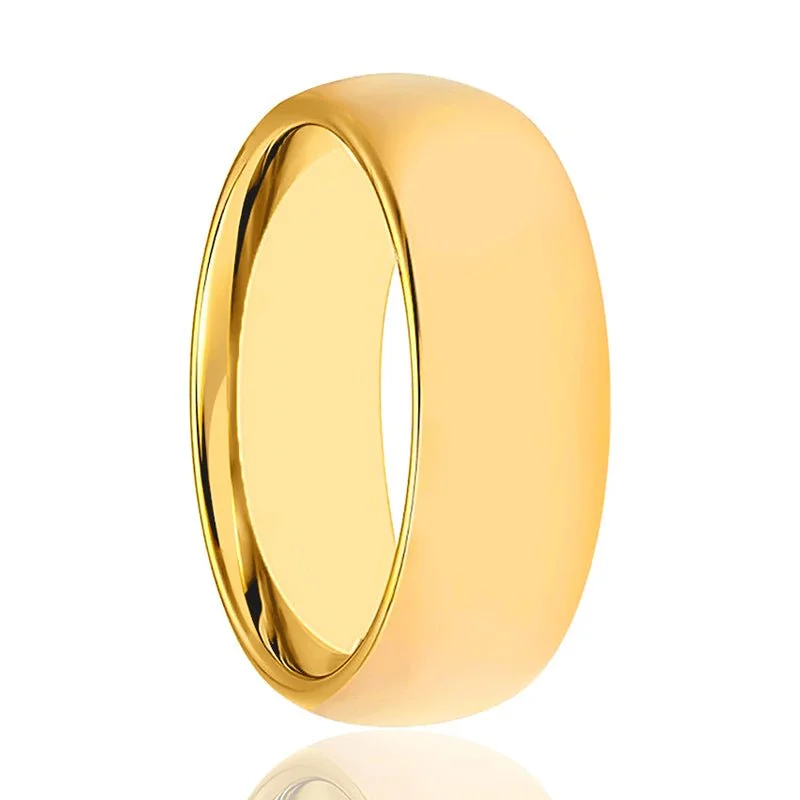 yellow gold engagement rings for women-VIGILANT | Tungsten Ring Yellow Gold Domed