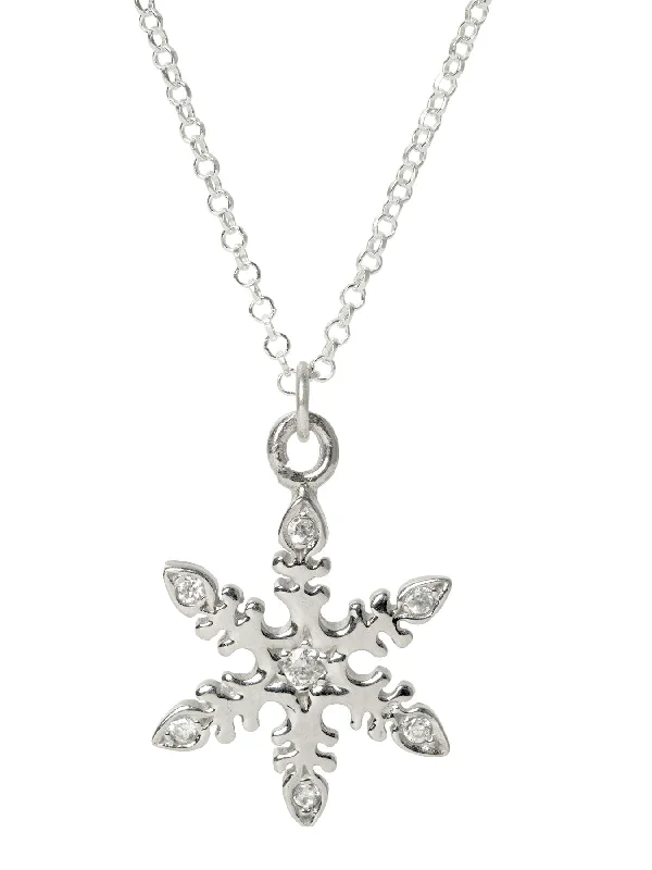 classic silver necklaces for women-Modern Snowflake CZ Necklace